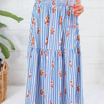 Sammy Floral Stripe Smocked Tier Maxi Skirt Karlie