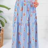 Sammy Floral Stripe Smocked Tier Maxi Skirt Karlie