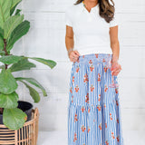 Sammy Floral Stripe Smocked Tier Maxi Skirt Karlie