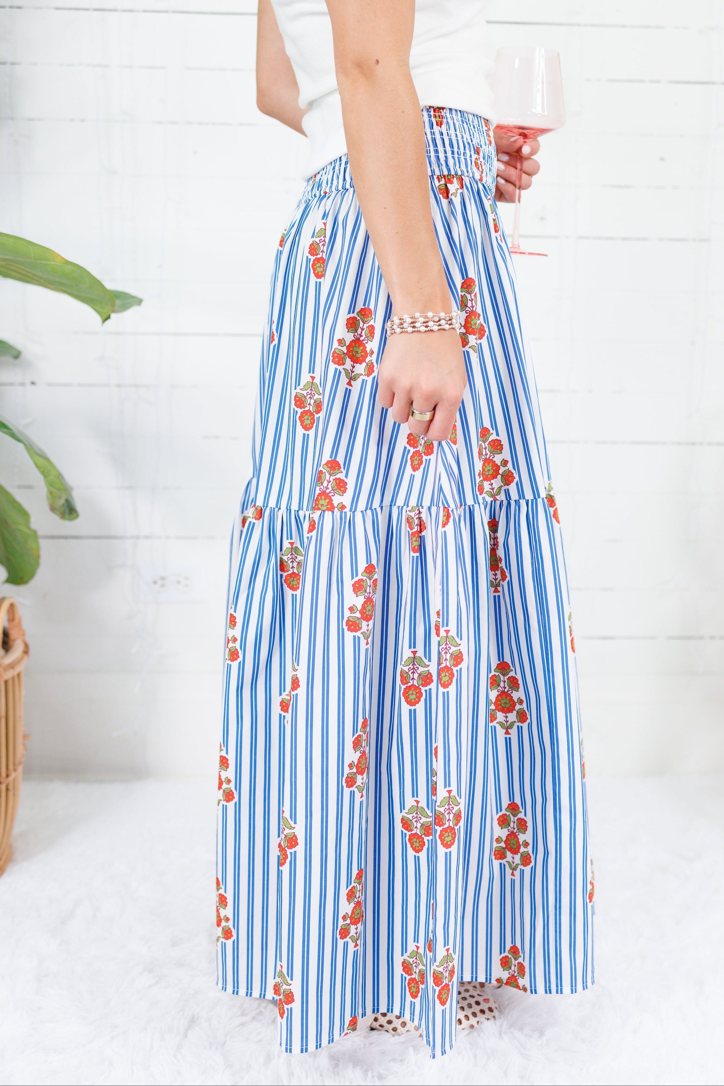 Sammy Floral Stripe Smocked Tier Maxi Skirt Karlie