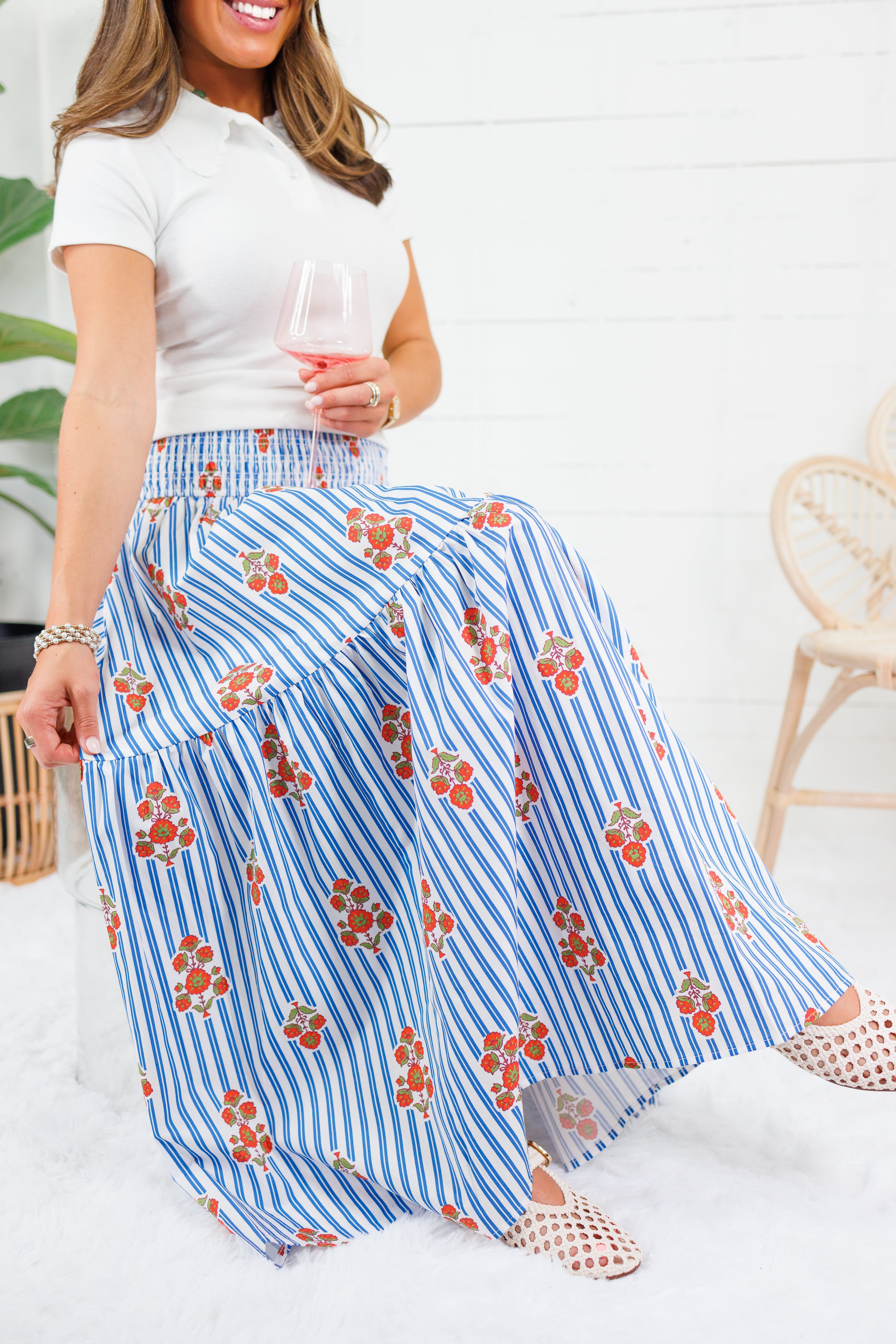 Sammy Floral Stripe Smocked Tier Maxi Skirt Karlie