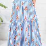 Sammy Floral Stripe Smocked Tier Maxi Skirt Karlie