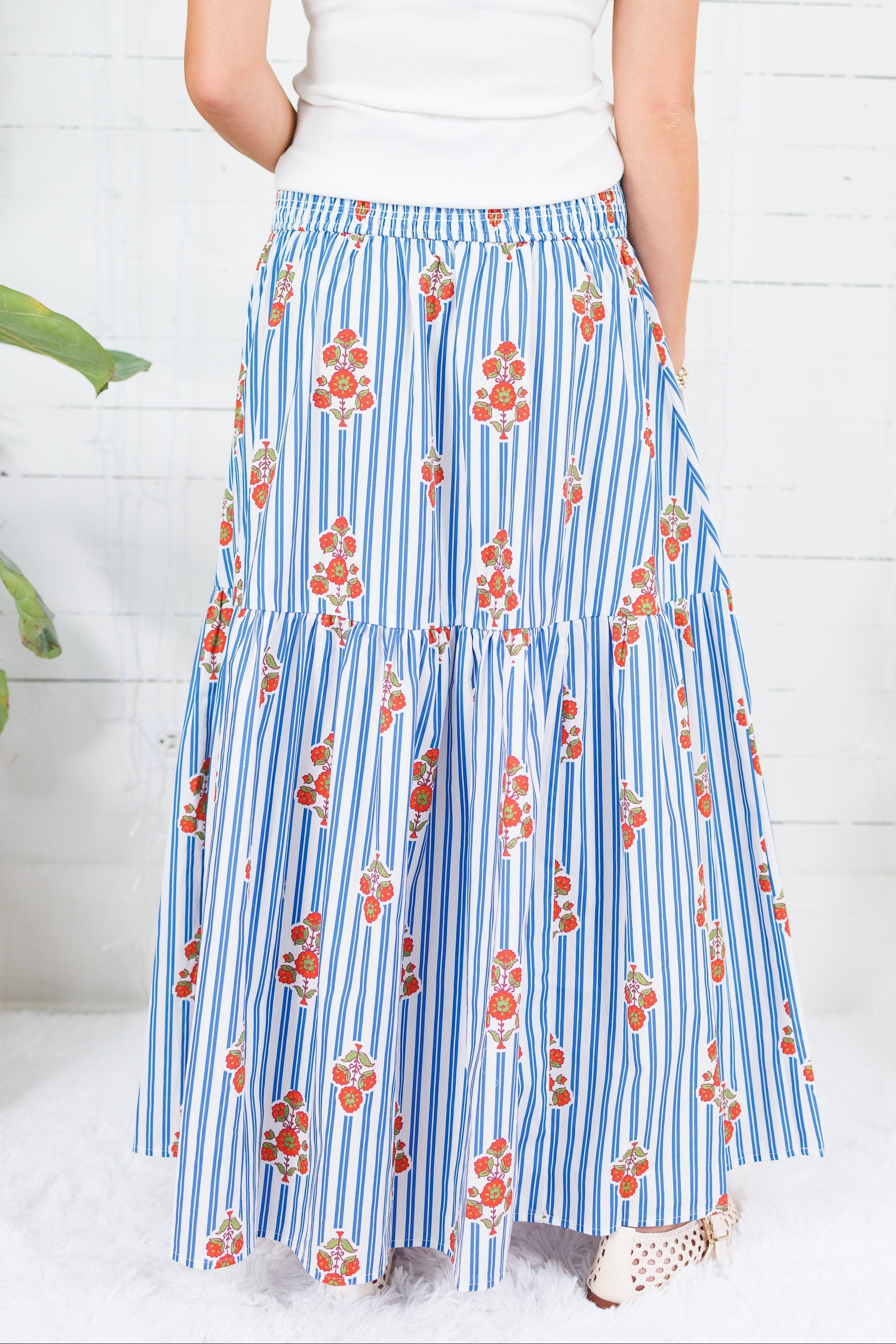 Sammy Floral Stripe Smocked Tier Maxi Skirt Karlie