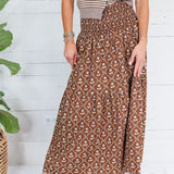 Sammy Cocoa Floral Smocked Tier Maxi Skirt Karlie