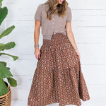 Sammy Cocoa Floral Smocked Tier Maxi Skirt Karlie