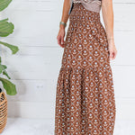 Sammy Cocoa Floral Smocked Tier Maxi Skirt Karlie
