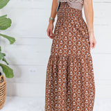 Sammy Cocoa Floral Smocked Tier Maxi Skirt Karlie