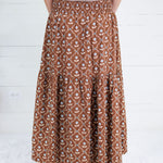 Sammy Cocoa Floral Smocked Tier Maxi Skirt Karlie