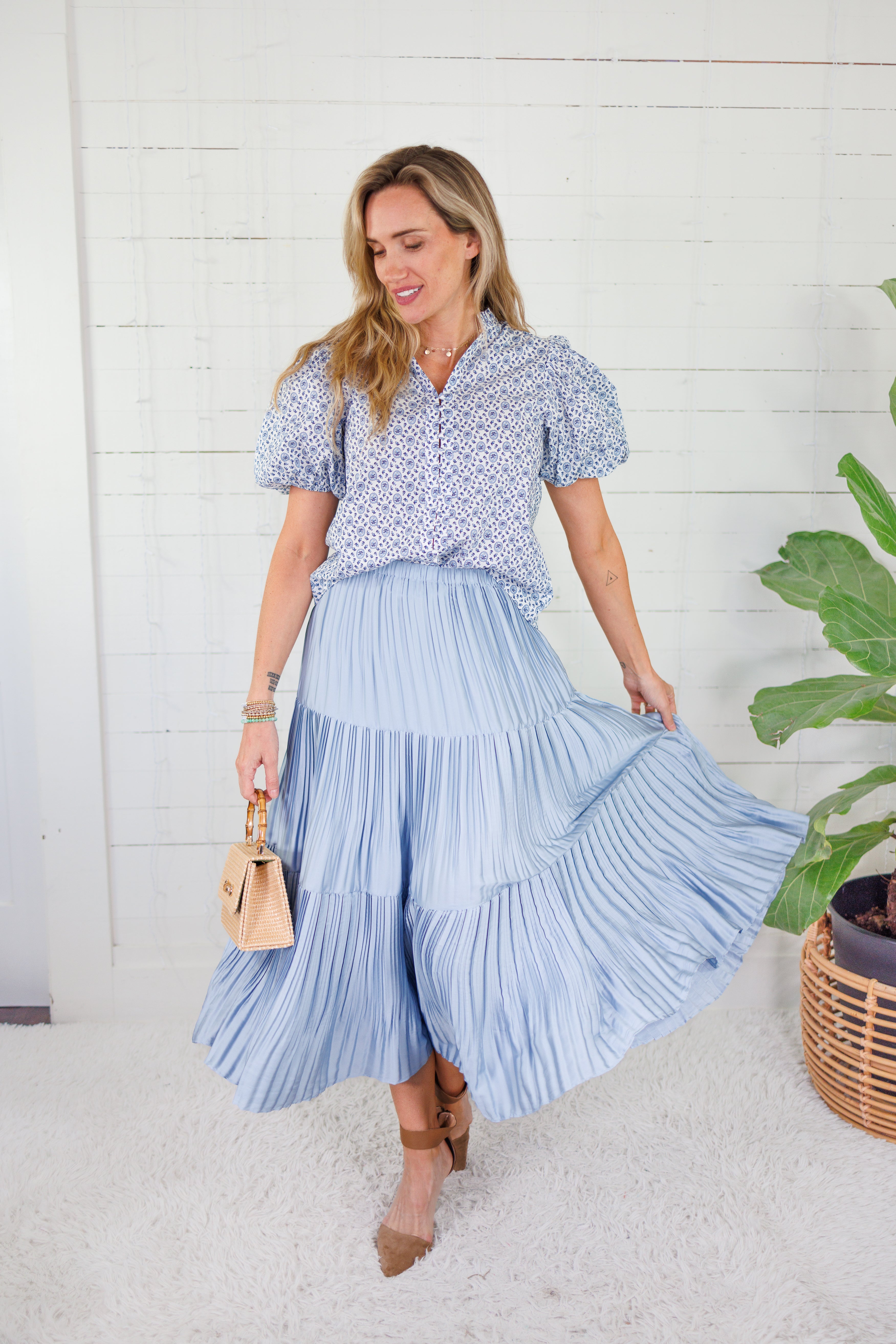 Sanders Ice Blue Pleated Maxi Skirt Current Air