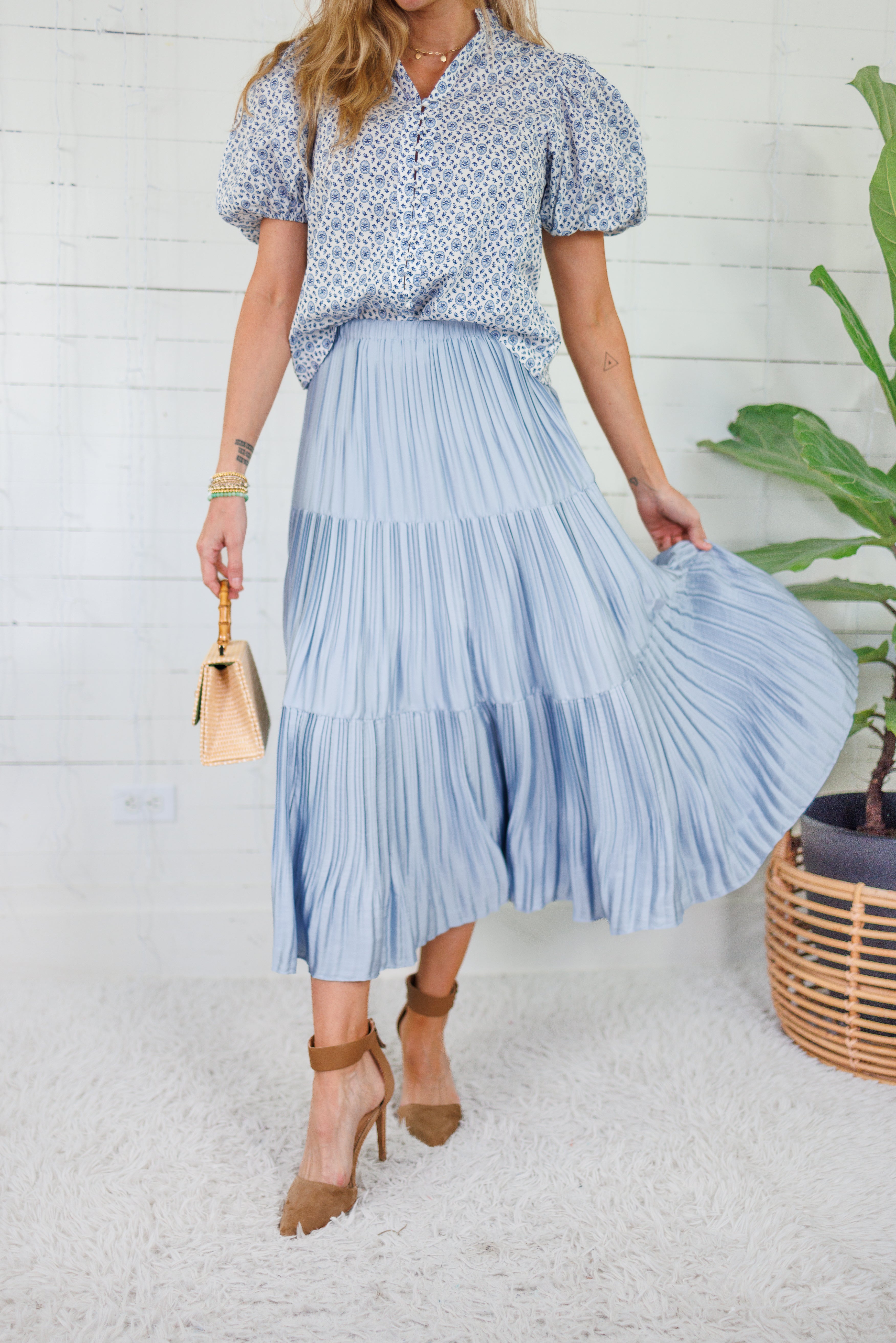 Sanders Ice Blue Pleated Maxi Skirt Current Air