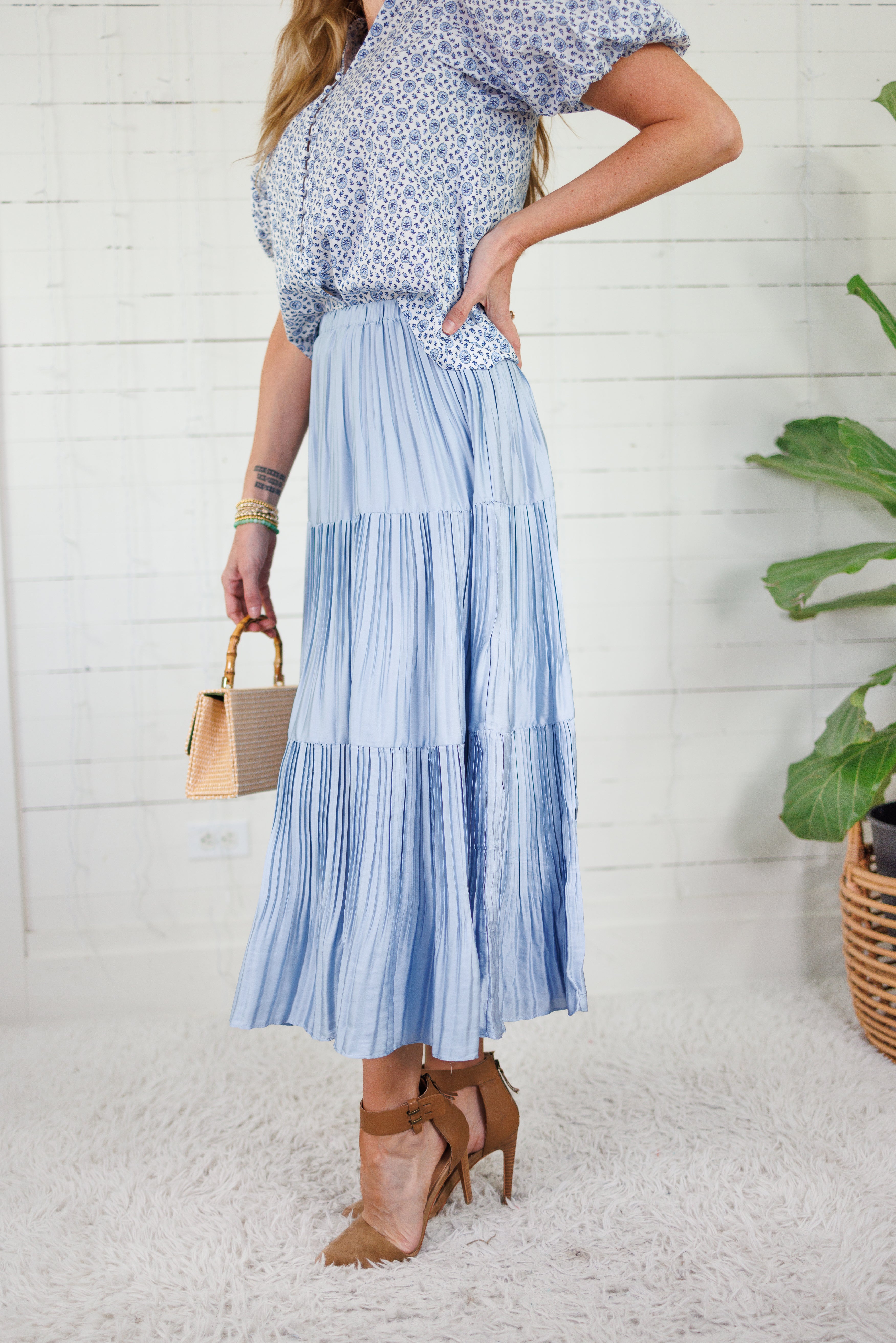 Sanders Ice Blue Pleated Maxi Skirt Current Air