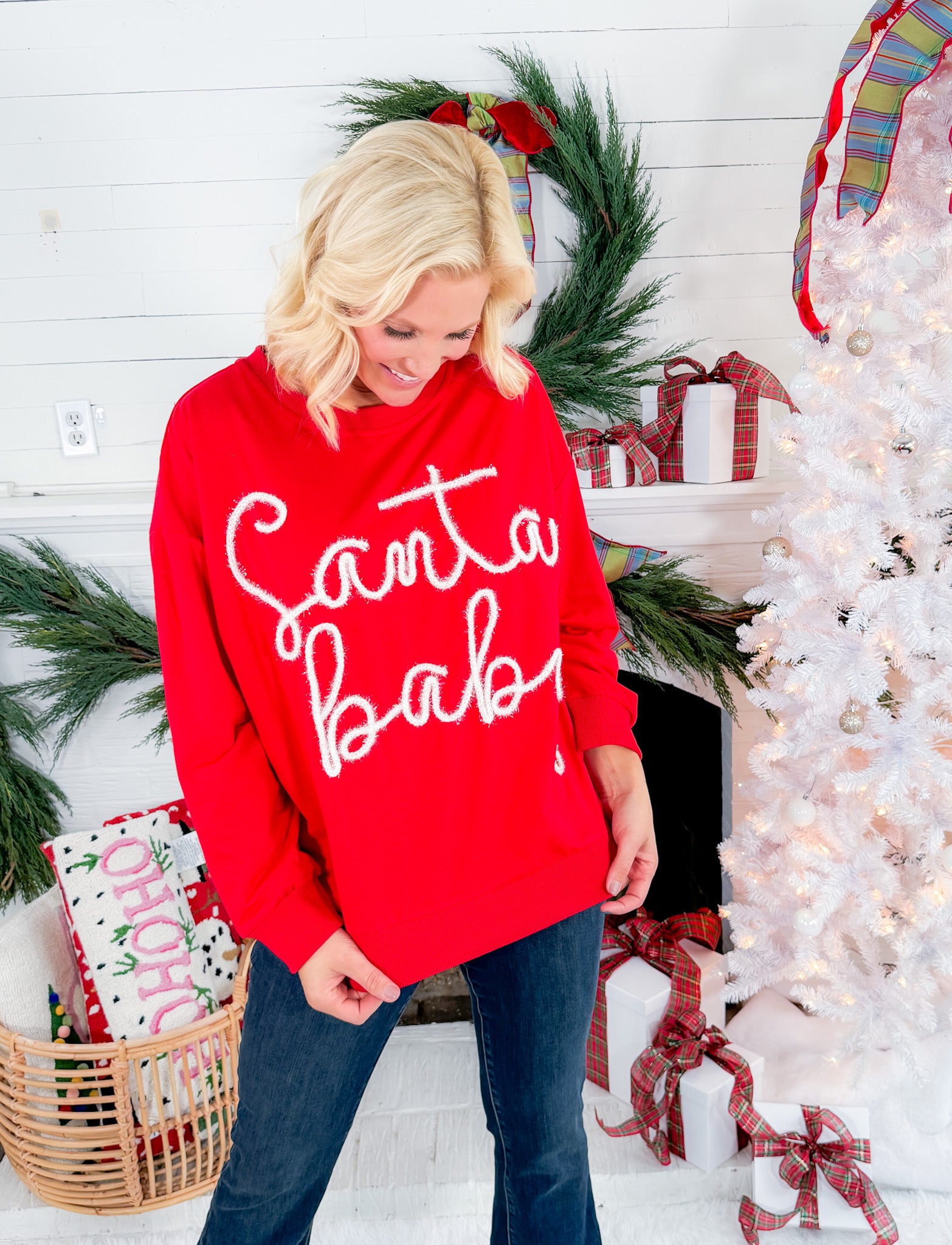 Santa Baby Tinsel Red Sweatshirt