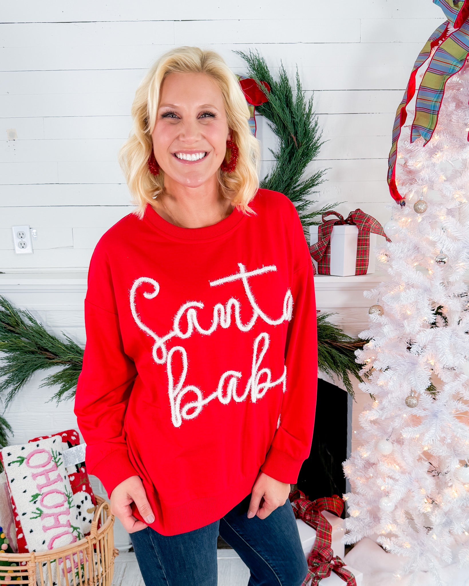 Santa Baby Tinsel Red Sweatshirt