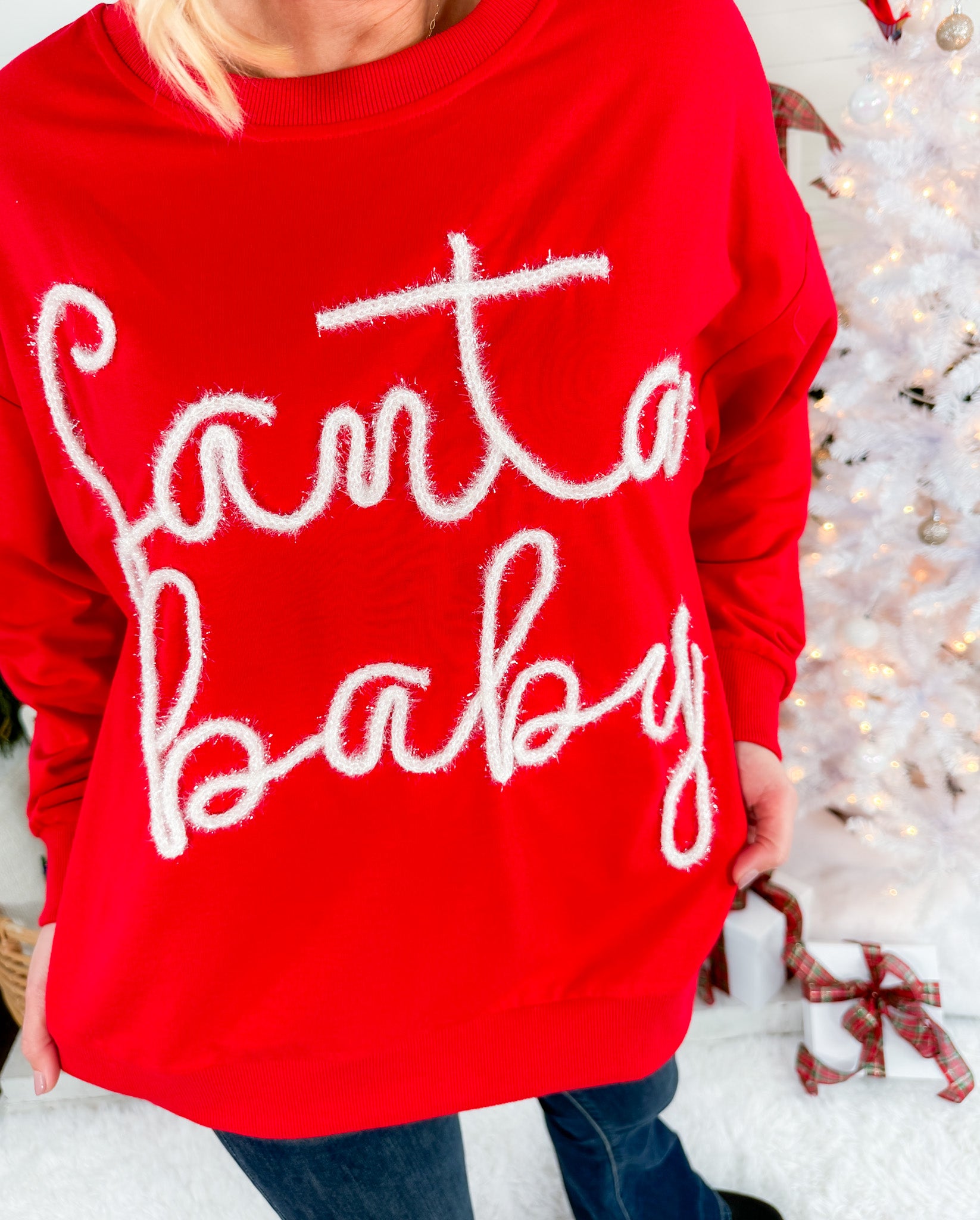 Santa Baby Tinsel Red Sweatshirt