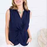 Sara Navy Twisted Front Sleeveless Top Kut