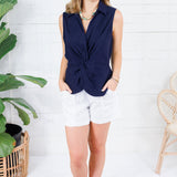 Sara Navy Twisted Front Sleeveless Top Kut