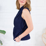 Sara Navy Twisted Front Sleeveless Top Kut