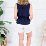 Sara Navy Twisted Front Sleeveless Top Kut