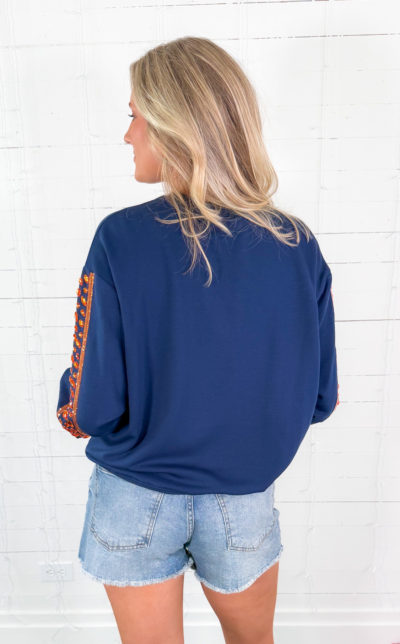 Sarah Navy Fearless + True Jeweled Sweatshirt Mary Square