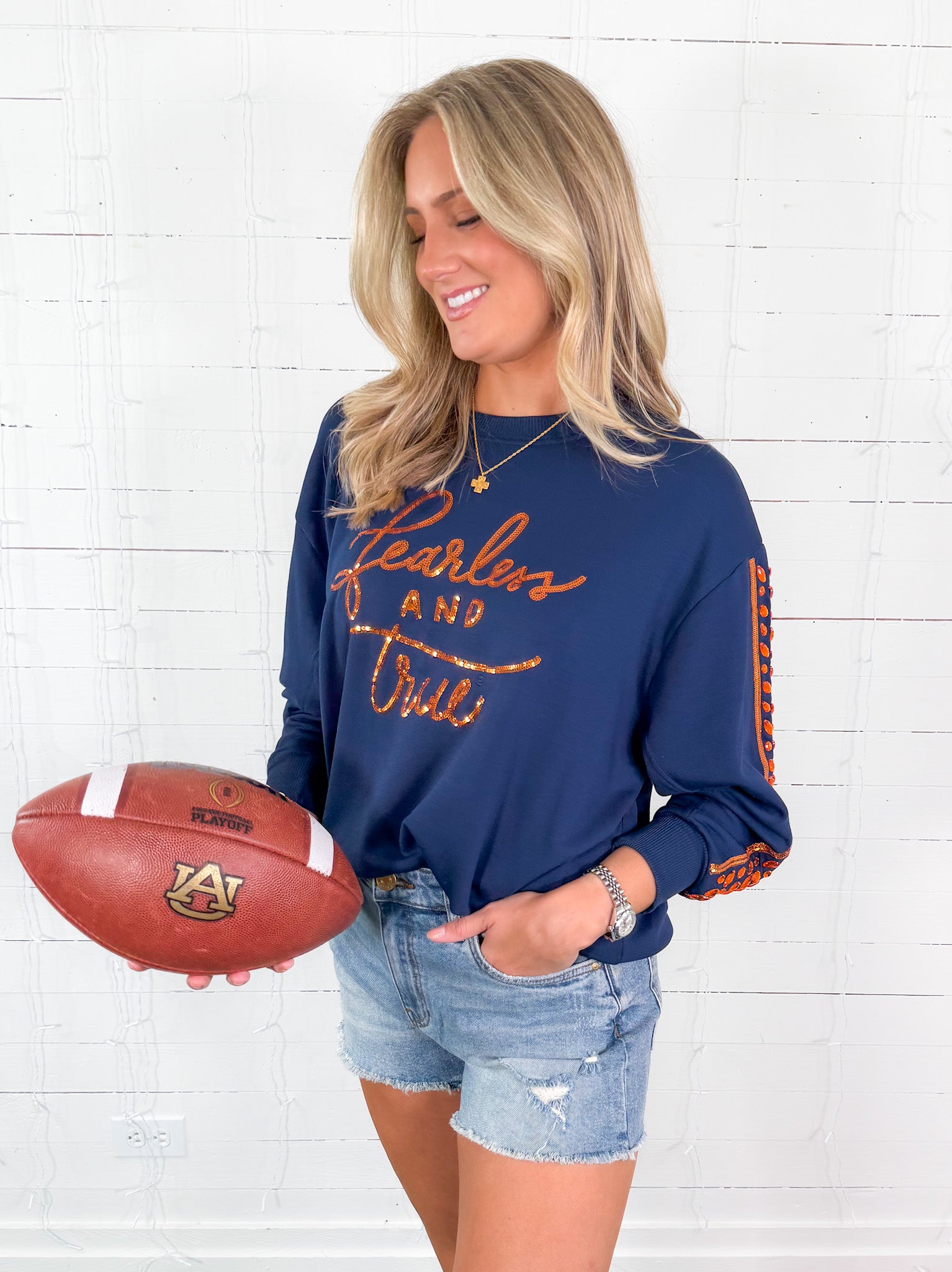 Sarah Navy Fearless + True Jeweled Sweatshirt Mary Square