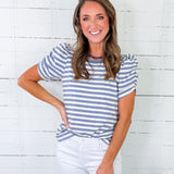 Sarah Slate Blue Striped Tee Staccato