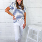 Sarah Slate Blue Striped Tee Staccato
