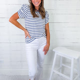 Sarah Slate Blue Striped Tee Staccato