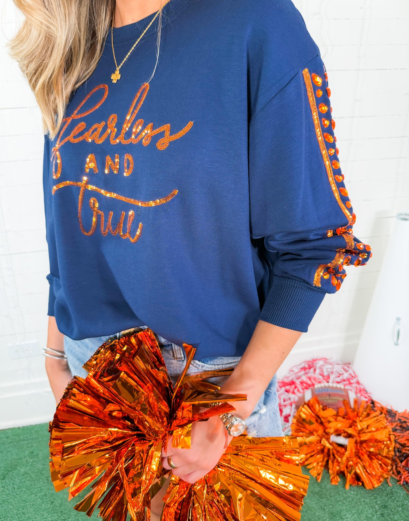 Sarah Navy Fearless + True Jeweled Sweatshirt Mary Square
