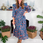 Sawyer Turquoise Etched Vine Maxi Dress Printfresh