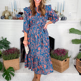 Sawyer Turquoise Etched Vine Maxi Dress Printfresh
