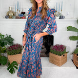 Sawyer Turquoise Etched Vine Maxi Dress Printfresh