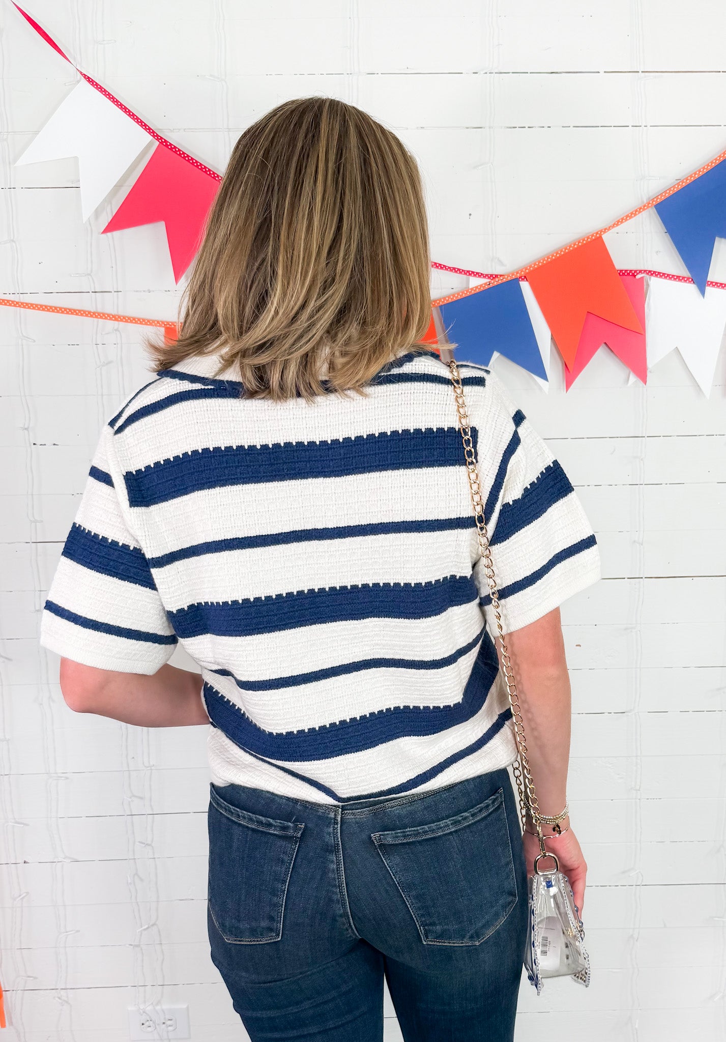 Saylor Navy + White Sweater THML