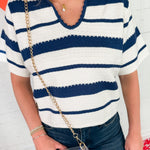 Saylor Navy + White Sweater THML