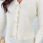 Scarlett Ivory Scallop + Pearl Bow Sweater 