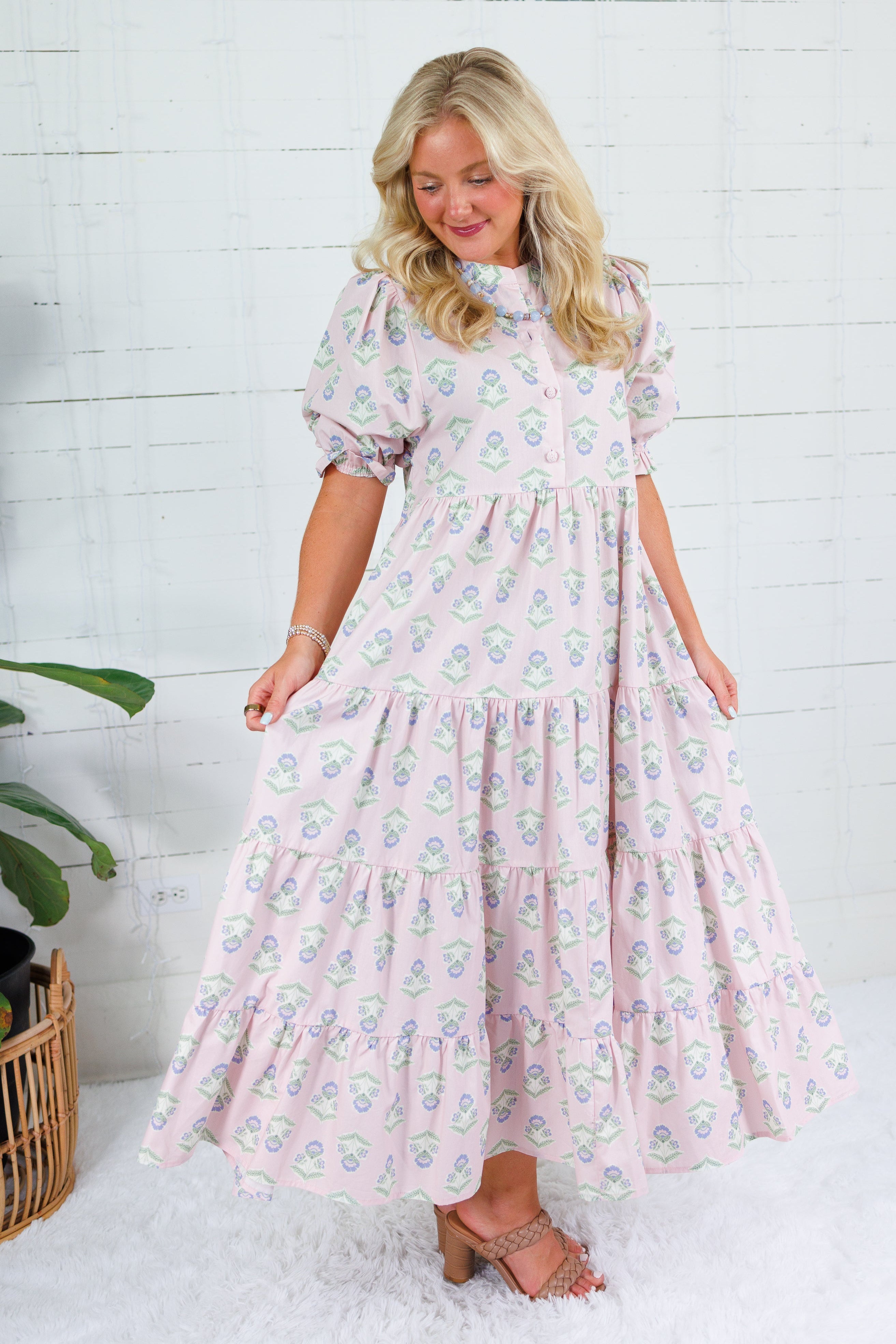 Scottie Blush French Floral Tiered Maxi Dress Karlie