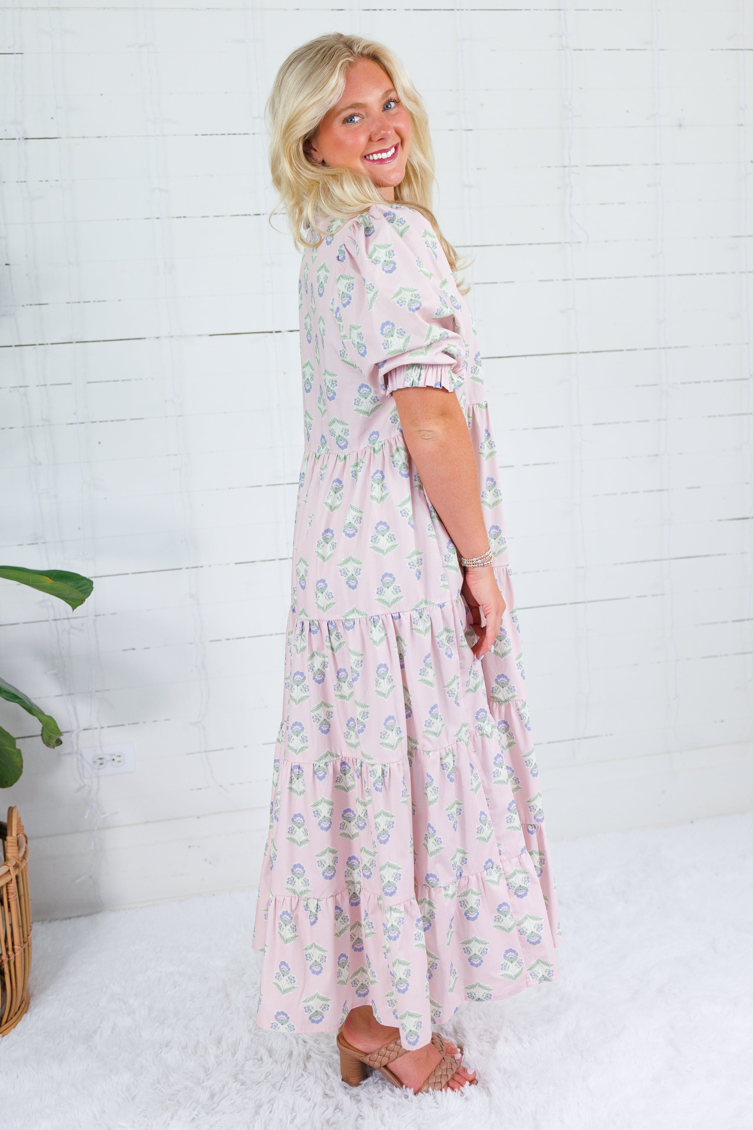 Scottie Blush French Floral Tiered Maxi Dress Karlie