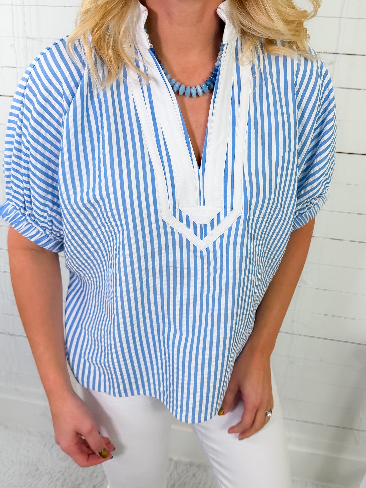 Scottie Light Blue Seersucker Top Entro