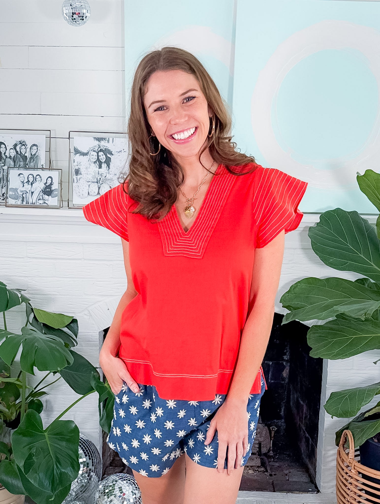 Selma Tomato Trapunto Stitch Top THML
