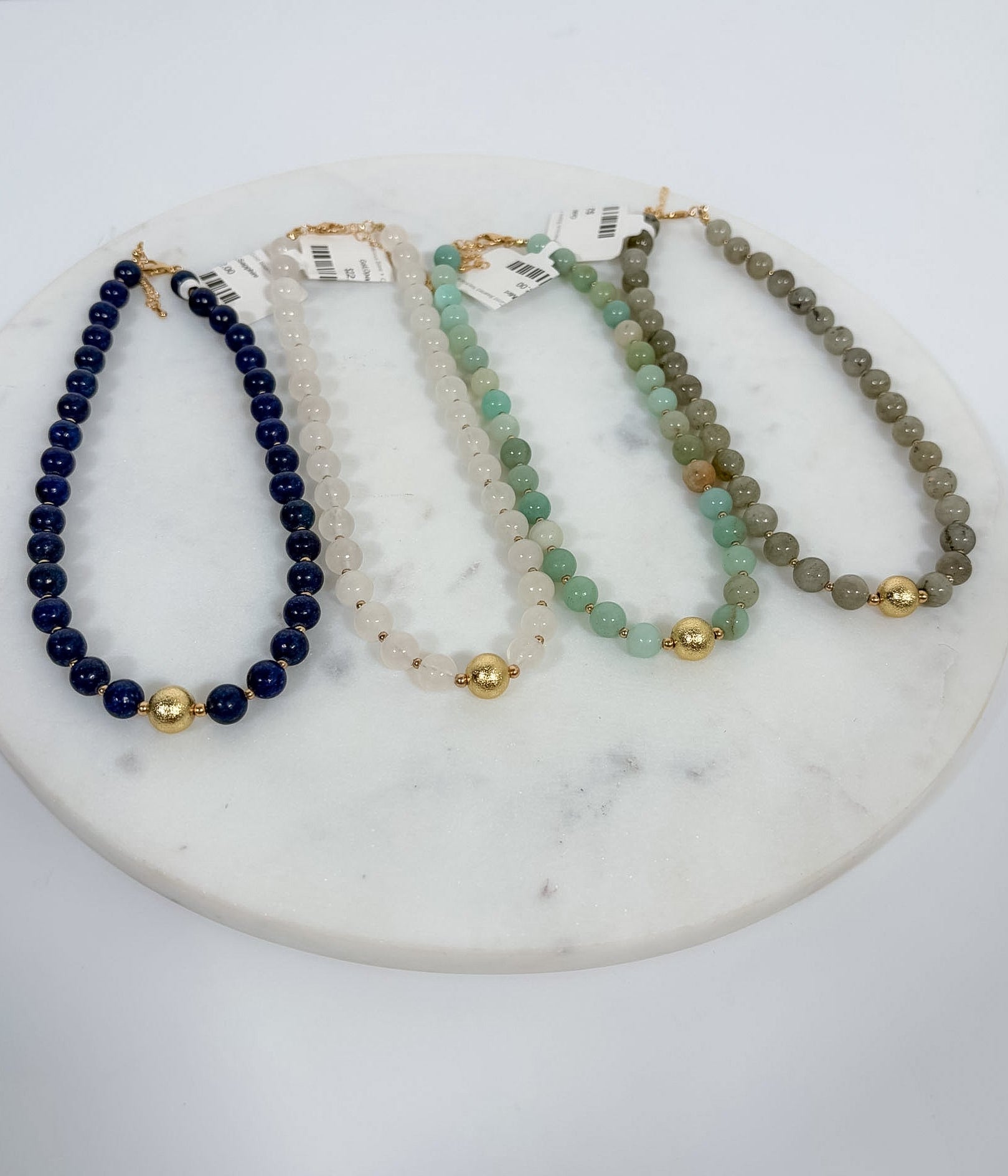 Semi Precious Stone + Gold Beaded Necklace