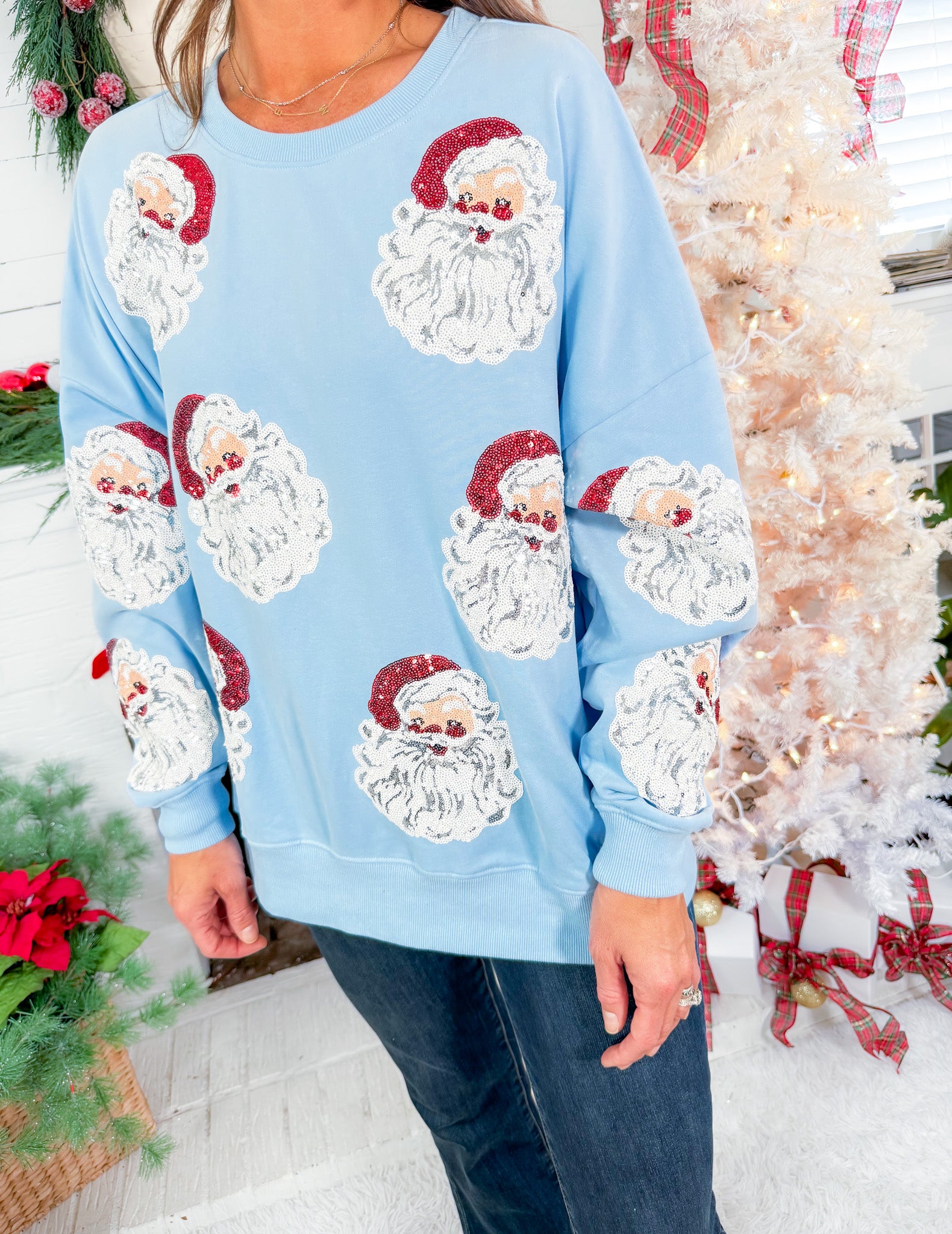 Sequin Santa Blue Oversized Sweatshirt