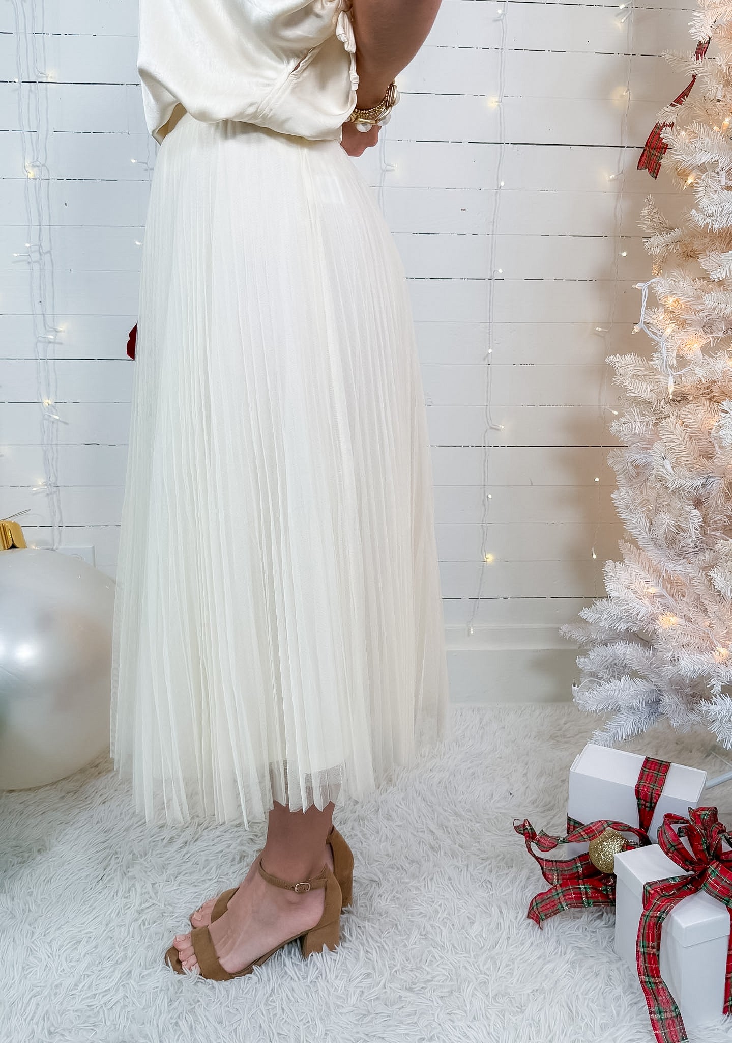 Sharlene Ivory Pleated Tulle Skirt Lucy Paris