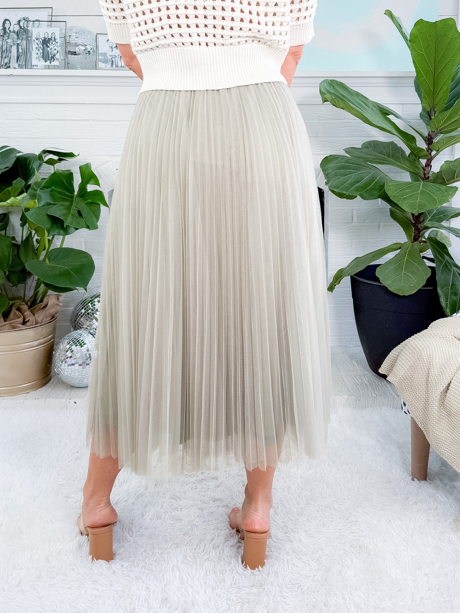 Sharlene Sage Pleated Tulle Midi Skirt Lucy Paris