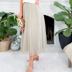 Sharlene Sage Pleated Tulle Midi Skirt Lucy Paris