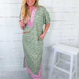 Shelby Green + Pink Moroccan Maxi Dress Entro