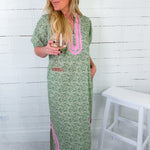 Shelby Green + Pink Moroccan Maxi Dress Entro