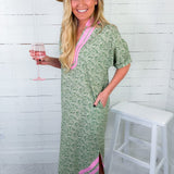 Shelby Green + Pink Moroccan Maxi Dress Entro