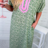 Shelby Green + Pink Moroccan Maxi Dress Entro