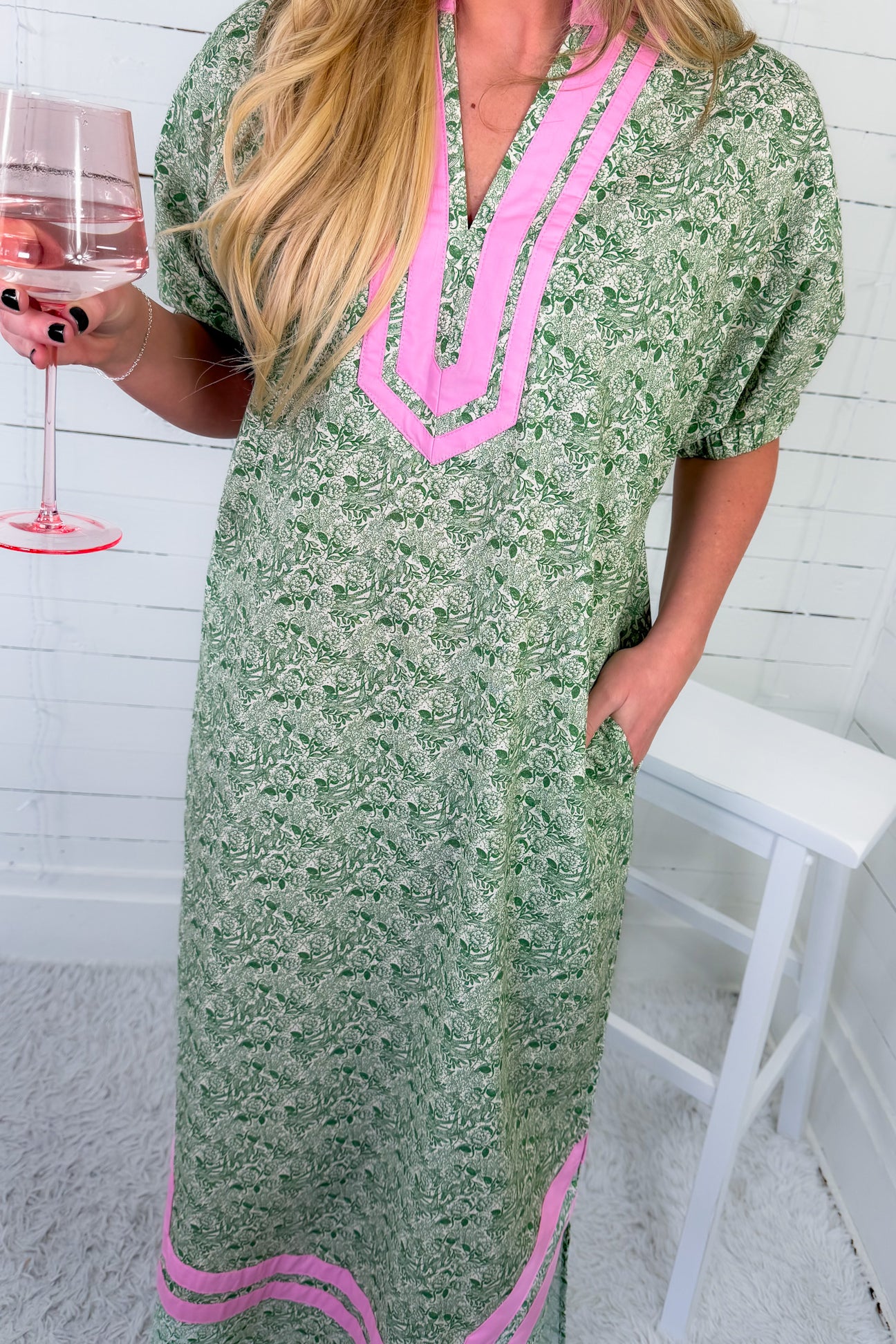 Shelby Green + Pink Moroccan Maxi Dress Entro