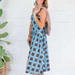 Sherri Blue + Brown Checkerboard Maxi Dress Entro