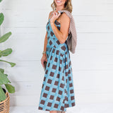 Sherri Blue + Brown Checkerboard Maxi Dress Entro